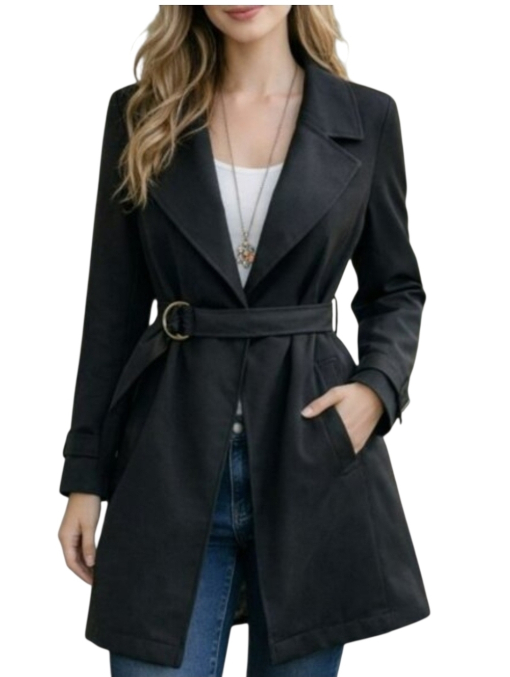 Lulus Black Winnipeg Trench Coat XS Belted Longline Jacket Classic Outerwear